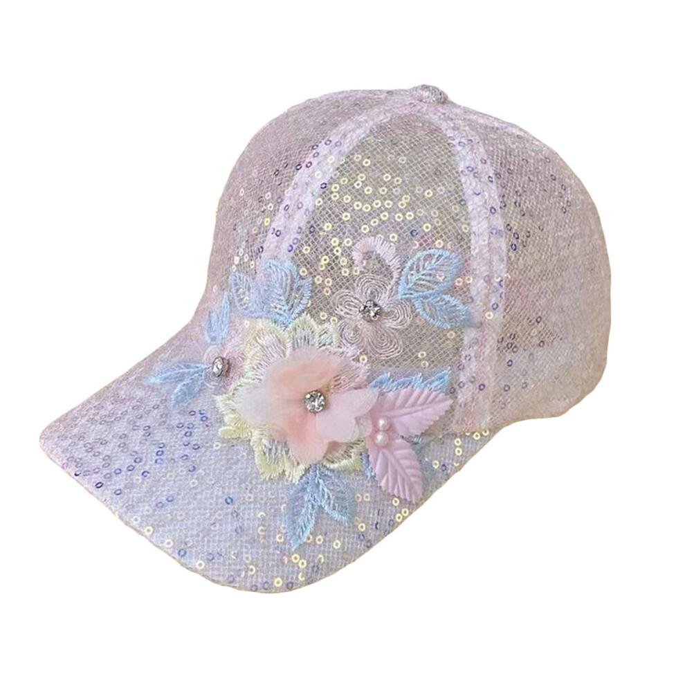 (Einheitsgröße, Rosa) Damen Baseballkappe mit Blumenstickerei, niedriges Profil, Sonnenhut, verstellbar, unstrukturiert, Dad Hat