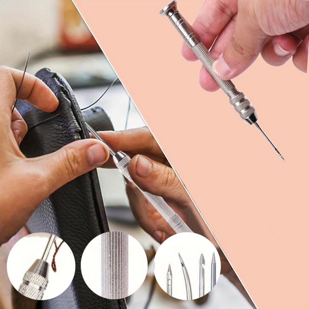Leder-Nähahle-Set | Set aus Edelstahl-Handnähahlen für Lederhandwerk, Schuh- und Taschenreparatur, Geeignet für alle Jahreszeiten - Silbergrau