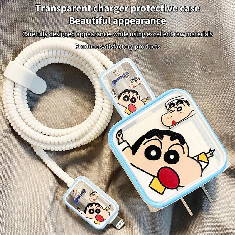 Crayon Shin-Chan Charger Case Cable Cover For Iphone 18W/20W Fast Charger Cover Data Cable Head Bite Winder Protector Shell