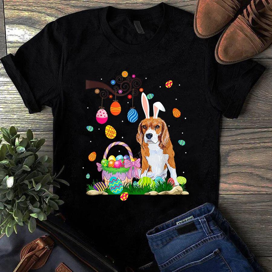 Beagle Dog Ear Easter Eggs Men s and Women s T-shirts Funny Easter Day Unisex Beagle Dog Gift Men s and Women s T-shirts M