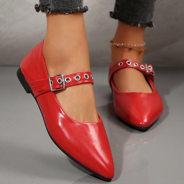 

Foreign trade large size temperament flat-soled single shoes women s 2025 spring new pointed glossy belt buckle women s fashion single shoes 36 красный