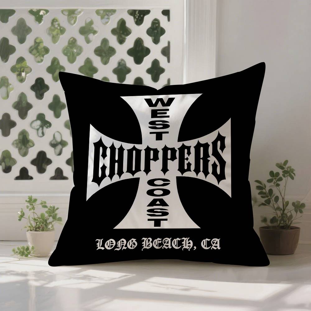 

W-West Coast C-Choppers Pillow Case Anti-dustmite Pillowcase Invisible Zipper Silky Short Plush Sofa Cushion Cover 12x12Inch