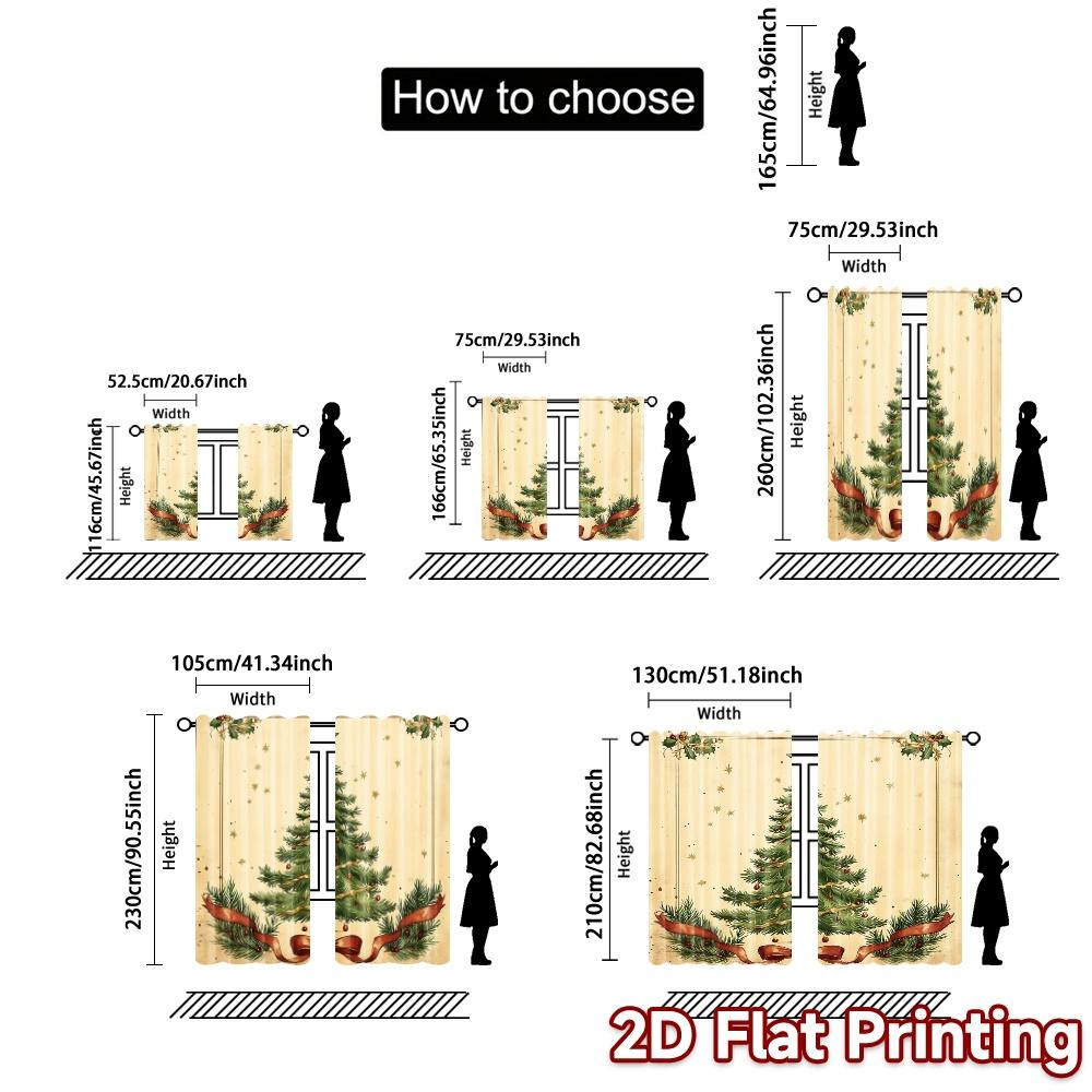 2pcs,Curtains Christmas Tree Holly Stars Modern Curtains Digital Printed Durable Polyester Curtains Room Decor Decorative for