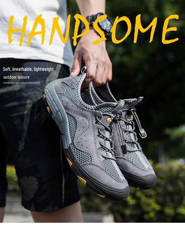 Men's Summer Breathable Odor-Resistant Mesh Leather Non-Slip Hiking & Outdoor Sports Shoes