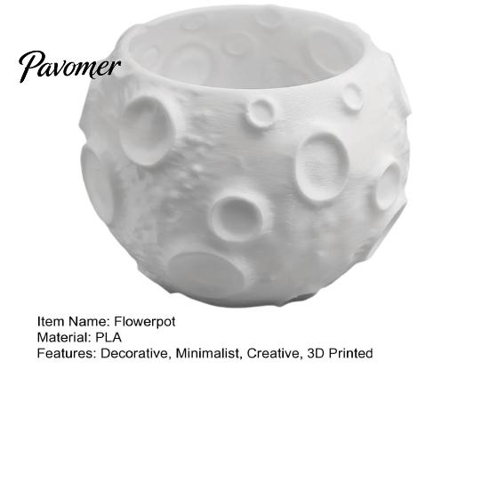 Space Inspired Gift 3D Printed Lunar Flowerpot for Succulents, Creative Moon Surface Planter Decorative Photography Prop Desktop Decor, Minimalist