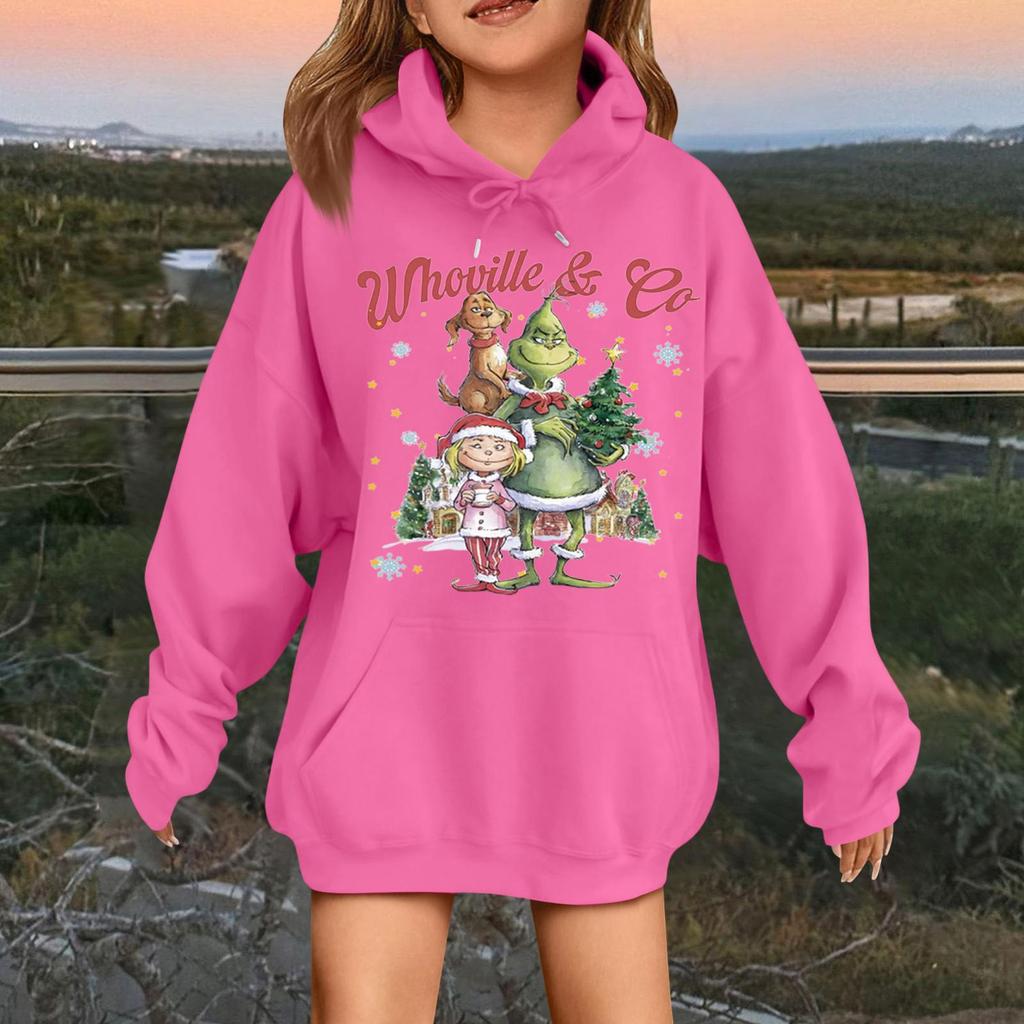 Children's Fashionable Casual Long-sleeved Loose Christmas Print Pullover Hooded Sweatshirt