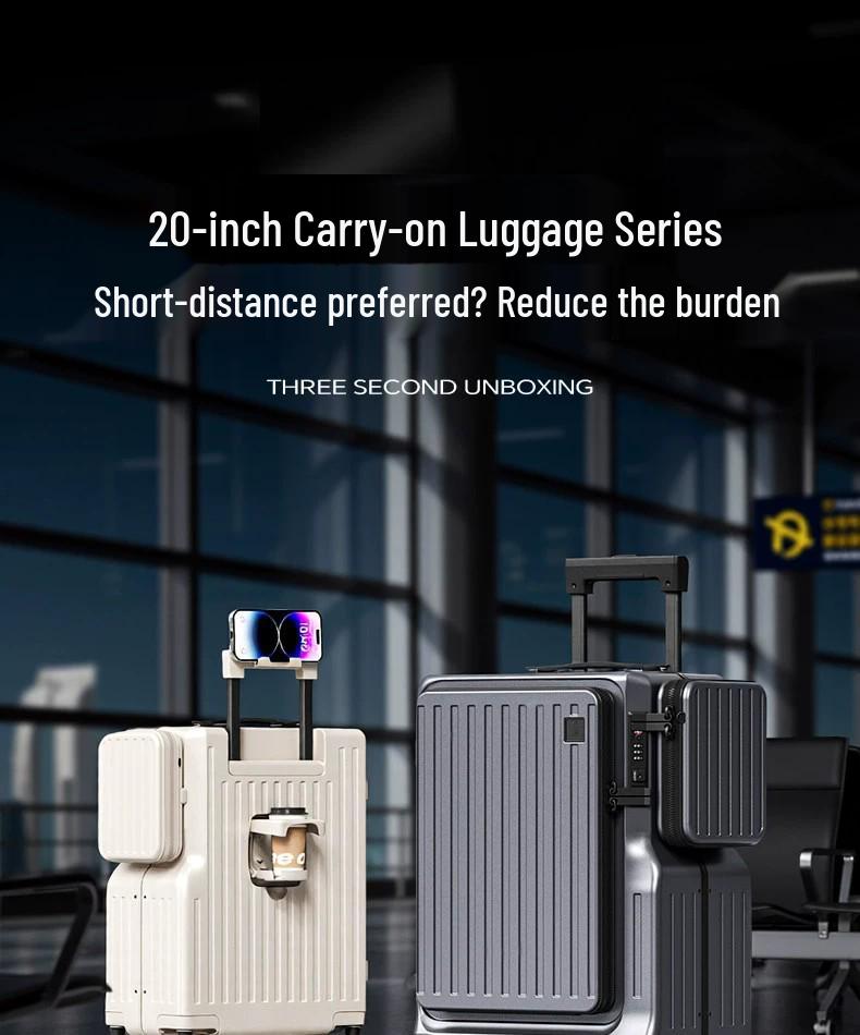 20-Inch Stylish Front-Opening Carry-On Suitcase for Short Trips and Business Travel