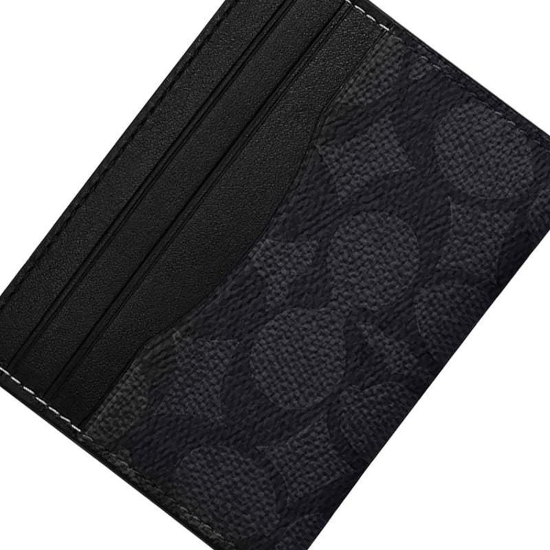 Coach Card Holder Case 10 Classic Presbyopia Logo Artificial Leather Patchwork Fabric and Cow Leather Case Mini Unisex Charcoal Black with Black