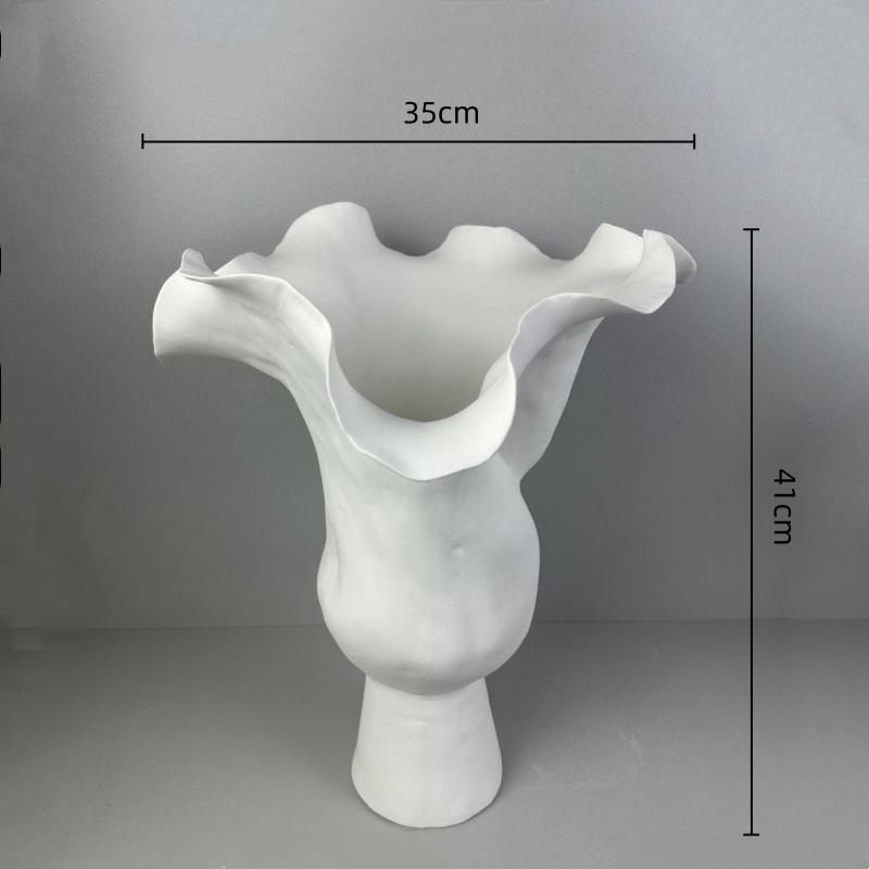Biała Ceramiczna Waza Nieregularny Brzeg Kształt Płatka Falista Tulipana Wazon Akcesoria do Aranżacji Kwiatowych Dekoracja Domu