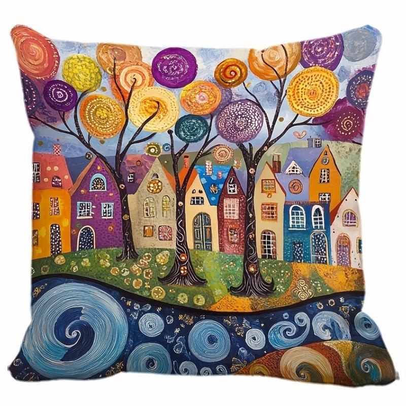 Rustic Vintage Painting Doodle Pillowcases Set Ideal For Daily, Holiday Party, Home Room Sofa Bedroom Living Room Decor