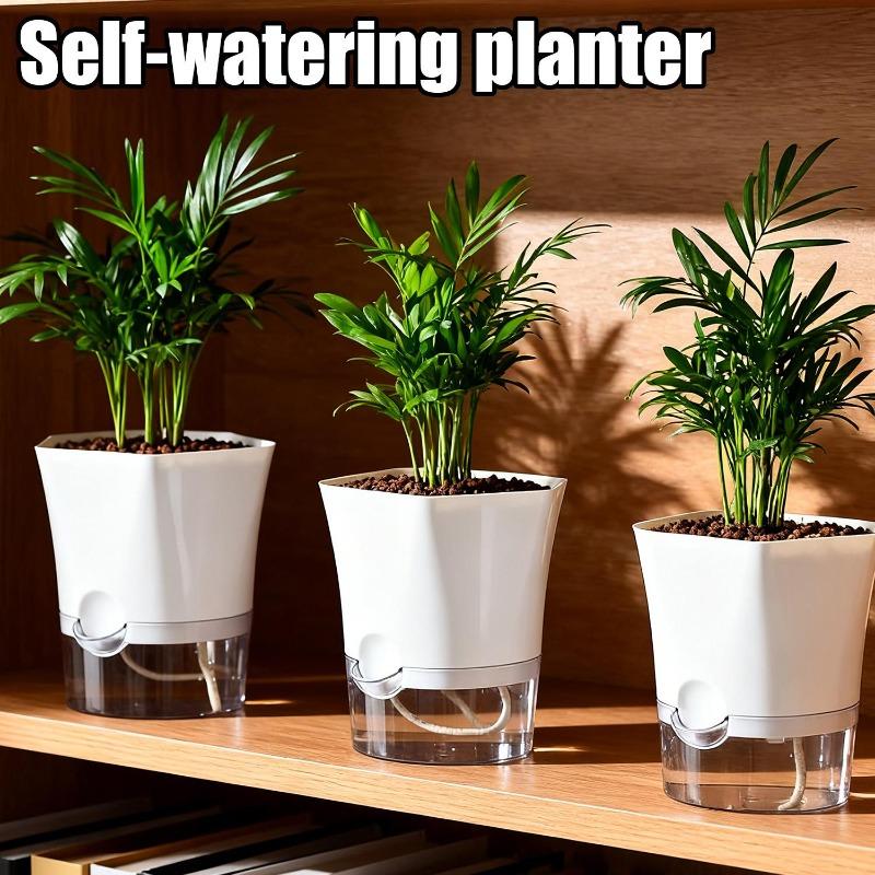 Self-Watering Flowerpot Self-absorbent Cotton Rope Flowerpot Transparent Double Layer Planter Flowerpot for Office Table Decor