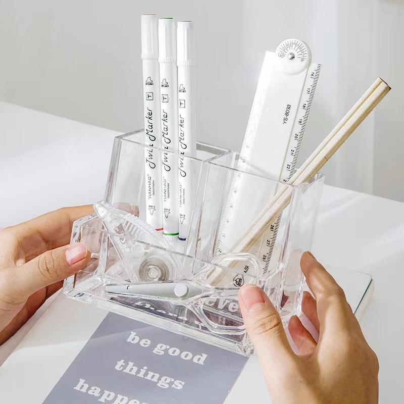 Square acrylic transparent pen holder simple storage pencil case pen holder storage container for students