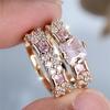 Crystal Female White Pink Zircon Stone Ring Set Gold Color Bridal Wedding Promise Love Engagement Jewelry For Women