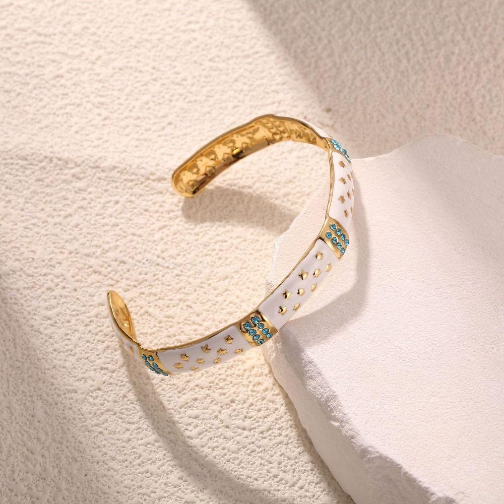 Oil Drip Design Women's Bangle Pink Green Rhinestone Demon's Eye Bracelets  Girls Gift