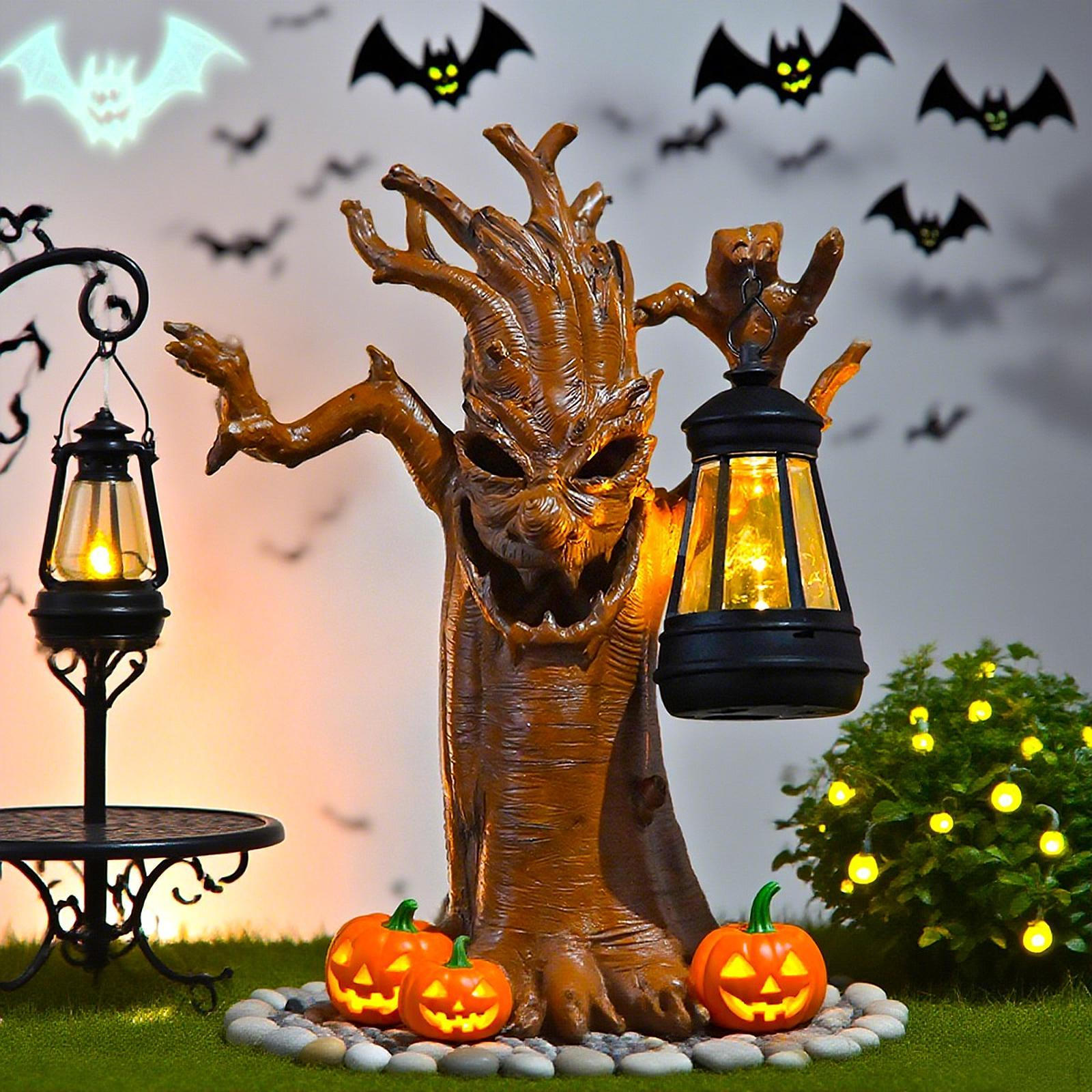 

Halloween Tree Statue Light Sculpture Realistic Decor Solar Powered Garden Lantern for