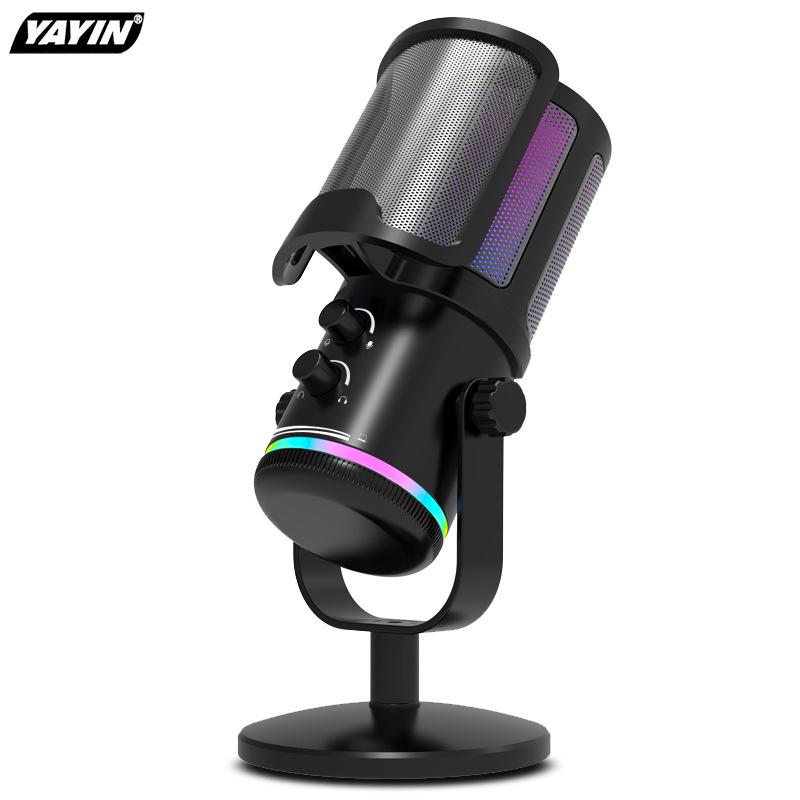 USB Capacitive Microphone with Noise Reduction & RGB Lights for Computer, Phone Recording, Gaming, Streaming & Video