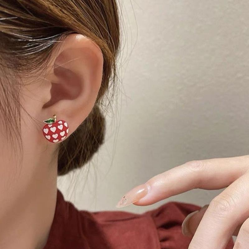 Christmas Red Apple Winter New Festive Sweet Versatile Girl New Year's Transfer Safe Meaning Earrings