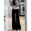 Black Micro-Flare Wide Leg Jeans for Women - Plus Size, Elastic, Slimming, Autumn
