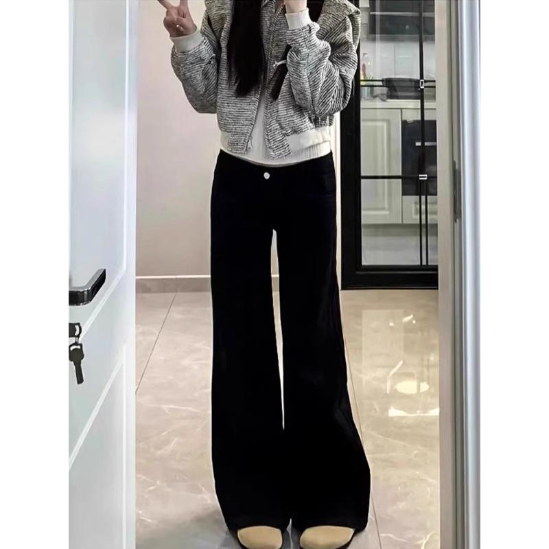 Black Micro-Flare Wide Leg Jeans for Women - Plus Size, Elastic, Slimming, Autumn