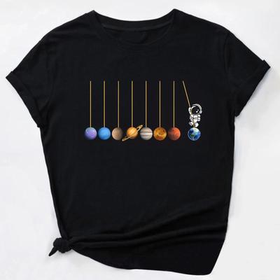 Astronaut Graphic Casual Sports T-shirt Short Sleeves Running Crew Neck Casual Every Day Tops Women's Activewear