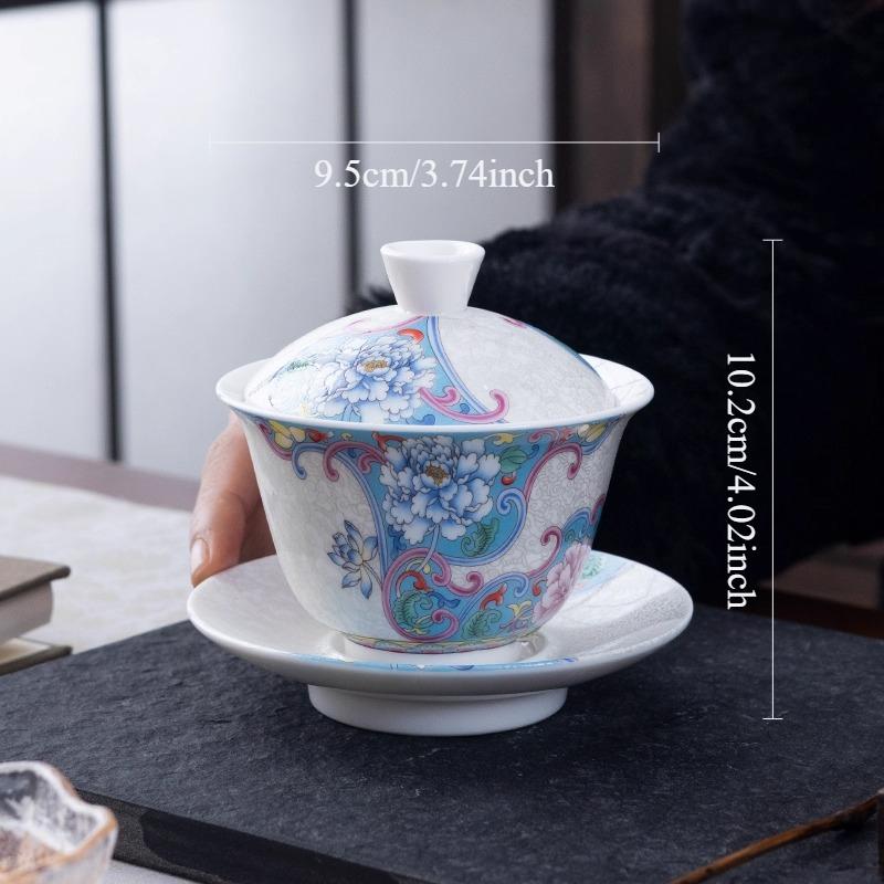 

130ml High End Enamel Colored Three Piece Lid Bowl Chinese Household Ceramic Kung Fu Tea Set Tea Tasting Cup Drinking Utensils