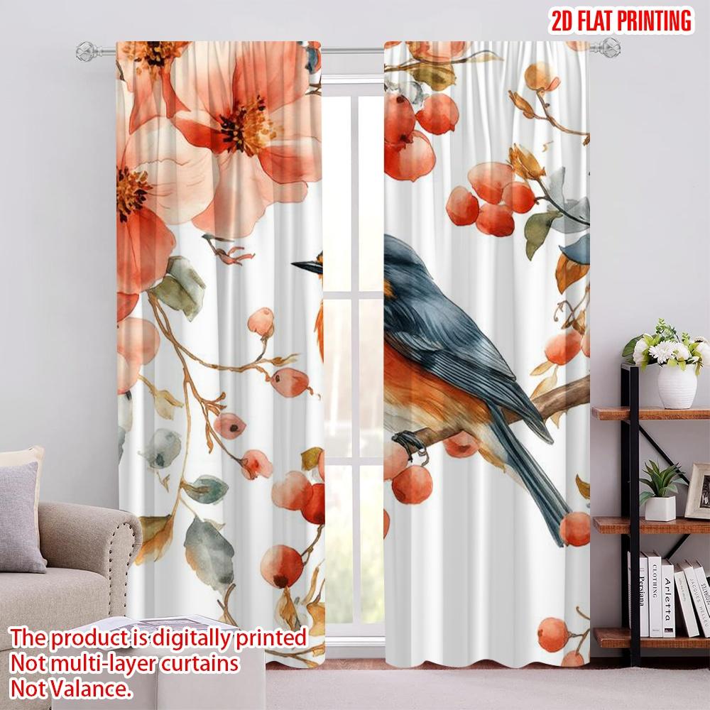 

2pcs,2D plane printing Curtain Fabric Floral Songbird Durable Polyester (without rod) All Seasons Perfect for Bedroom & Living 52.50 × 116.00 cm 2 pcs
