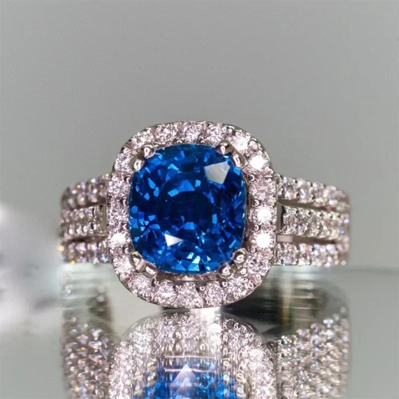 2026 New Blue Cube Zircon Attends Banquet Ring Fashionable, Elegant, High End Women's Bridal Luxury Inlaid Jewelry Accessories