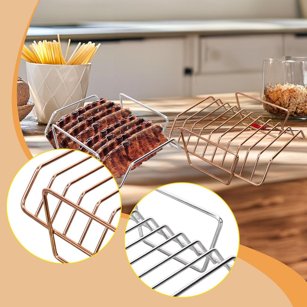 BBQ Accessory Steak Grilling Rack Stainless Steel Rib Roast Holder Heavy Duty Meat Rack for Professional Barbecue Set