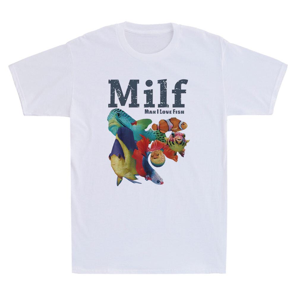 MILF Unisex I Love Fish Funny Fish Graphic Quote Vintage Unisexs Short Sleeve TShirt