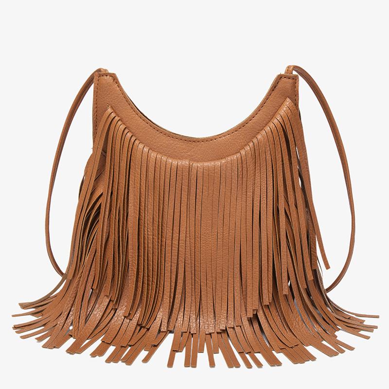 Retro Pendant Feeling Fringed Messenger Bag Temperament Matte Texture Shoulder Underarm Bag Large Capacity Storage Bucket Bag Tide