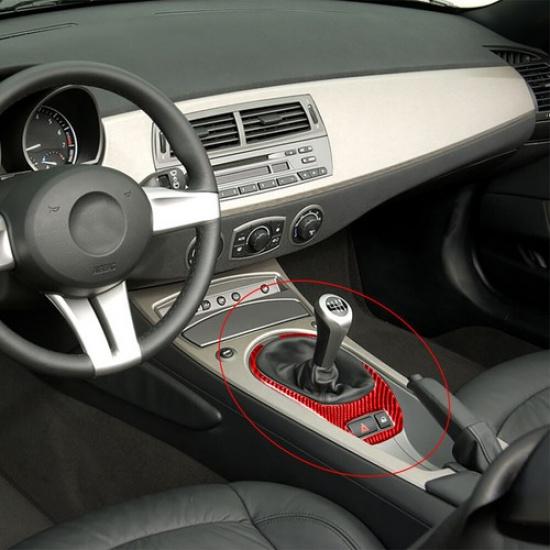Red Carbon Fiber Interior Manual Gear Shift Frame Cover Trim For BMW Z4 E85