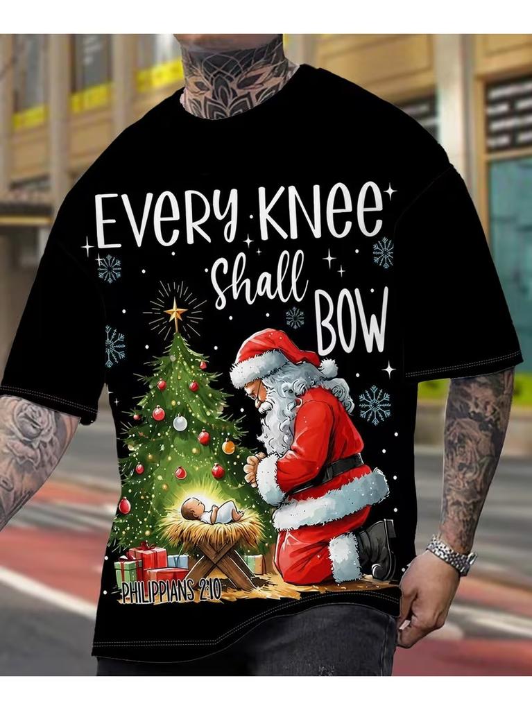 Creative Santa Claus Printed Men's T-Shirt Merry Christmas Casual O-neck Loose Short Sleeve Tops Fashionable Comfortable Breathable T-shirt