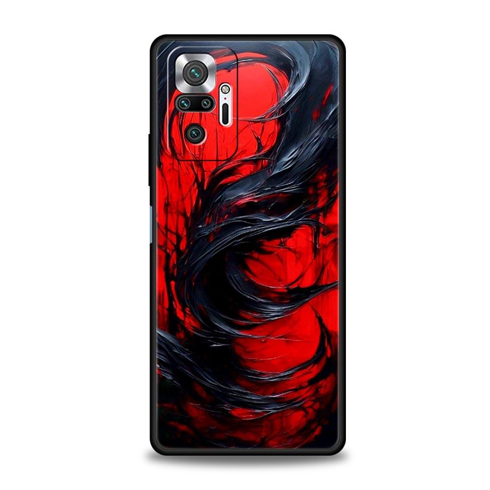 Black Red Ripple Art Phone Case Cover for Redmi 14C 10C Note 15 14 13 12 10 11 K40 Pro Plus 5G Soft TPU Shockproof Shell Fundas