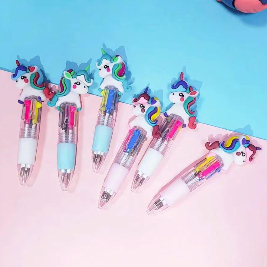 5Pcs/Lot Kawaii Cartoon Unicorn Four Color Ballpoint Pens Cute Ball Point Pens Kids School Stationery Writing Supplies Gift