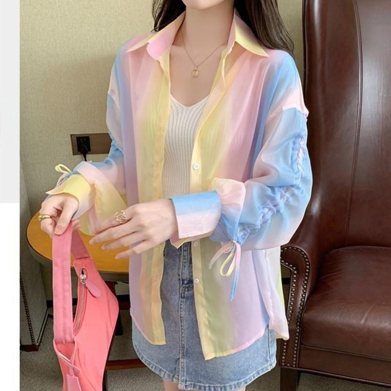Colorful Women's Long Sleeved Shirts Unique Cuff Design Sun Protection Clothing Loose Fashionable Ladies Clothing