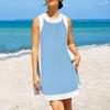 Two Piece Set for Women Summer Boho Color Block Outfits Sleeveless Crewneck Side Slit Mini Dress Casual Lounge Short Sets