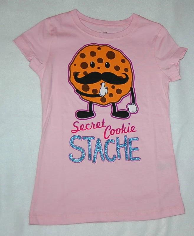 

Girls Short Cap Sleeve T Shirt M 7-8 SECRET COOKIE STACHE Pink Glitter 160