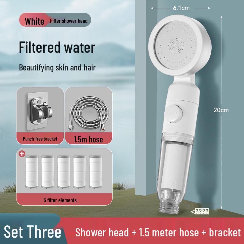 Portable Handheld Shower Head with Booster Filter & One-Button Water Stop for Travel and Dorms