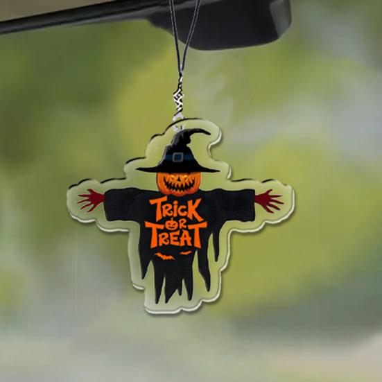 Halloween Pumpkin Ghost Ornaments for Cars 2D Acrylic Rearview Mirror Holiday-themed Decorative Pendants Pendant Keychain