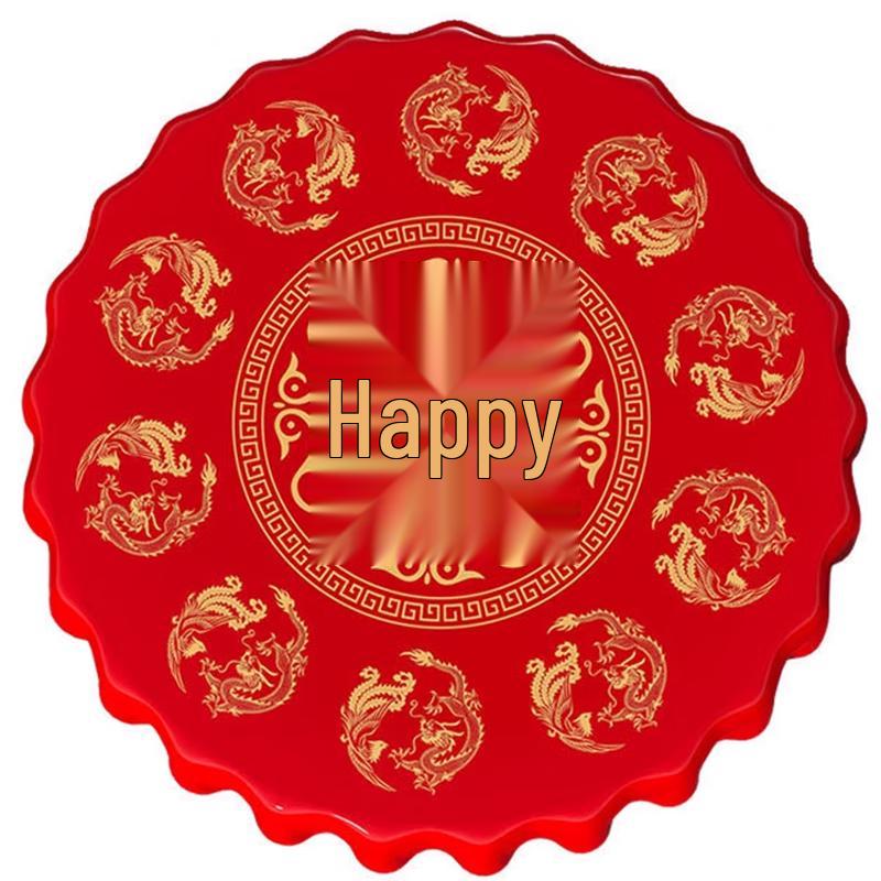 Disposable Red PEVA Round Tablecloth with Blessing Characters