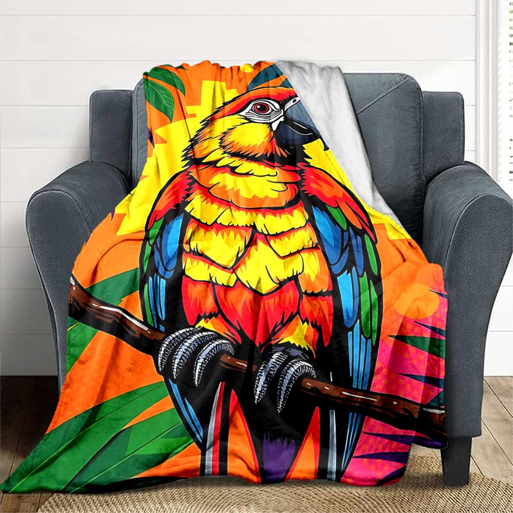

1pc Parrot, Tropical Blanket, Lightweight Flannel Fleece with Digital Printing, Soft Warm for Sofa, Travel, Camping, Office, Couch, Chair, and Bed, Al 100x150cm