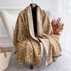 Womens Winter Leopard Print Scarf Shawl Double-Sided Jacquard Knit Warm Thick Faux Cashmere Wrap