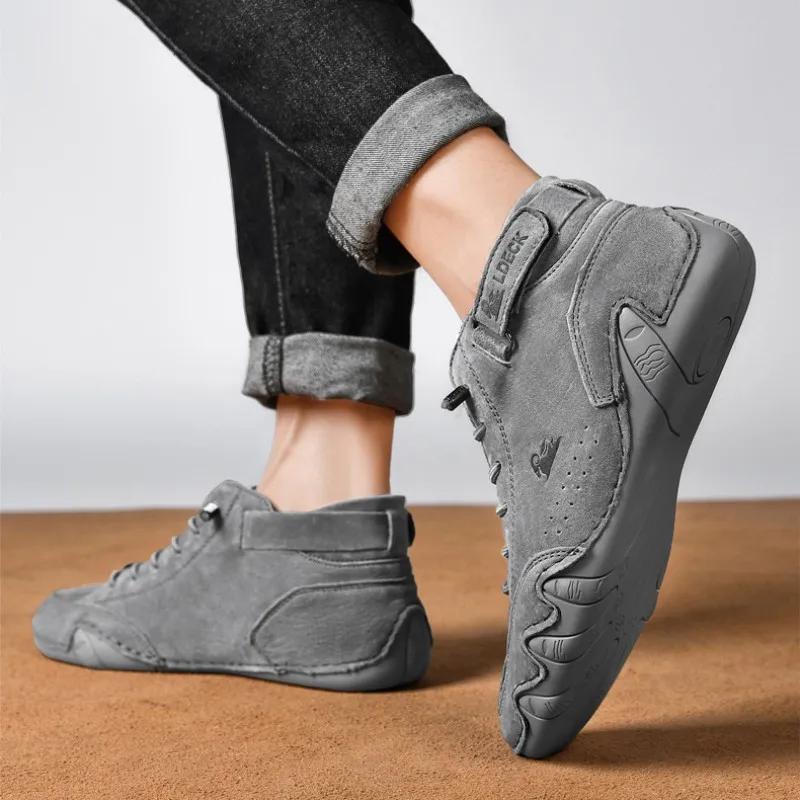 Men Casual Shoes Round Toe Leather Upper Sneakers 2024 New Vintage Classical Ankle Boots Mens Fashion Style for Larger Sizes