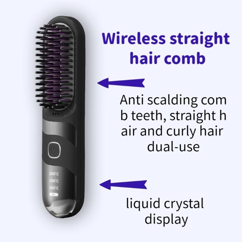 Double Purpose Hair Styler Brush USB Charging Hair Straightener 3600mAh Battery Ideal for Travel Efficient Styling