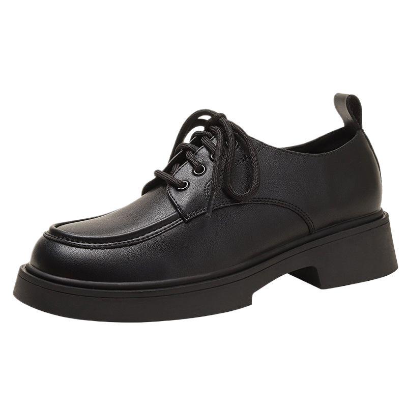 2025 new autumn and winter fashion small leather shoes women's British style versatile platform JK lace-up single shoes flat loafers