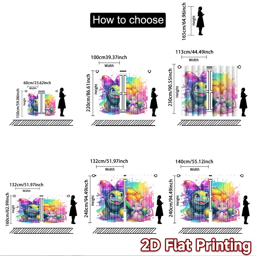 2D flat printing 2pcs Window Drapes Cute Turtle Mouse Friendship Digital Printed Polyester Drapes Holiday Decorations Perfect