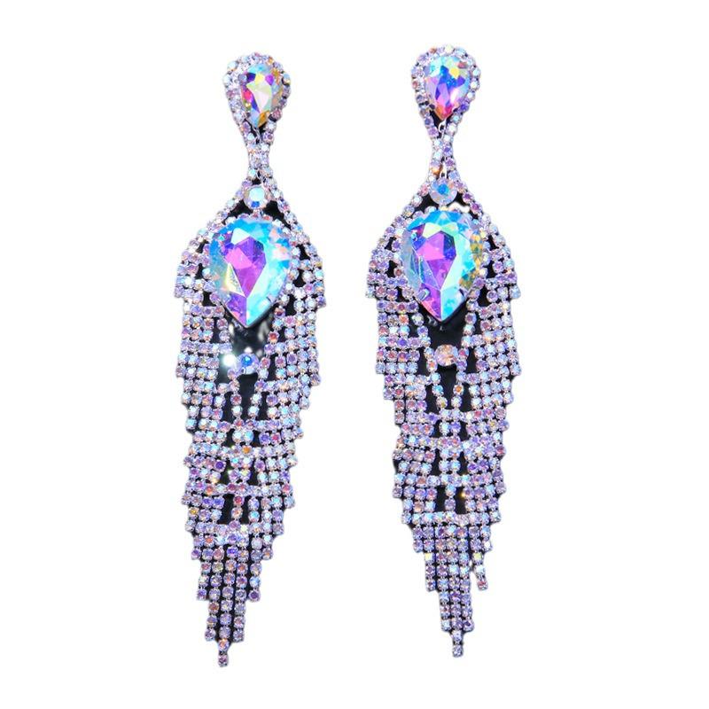 Trendy Colored Diamond Tassel Earrings: European American Fashion with Creative Rhinestone Design