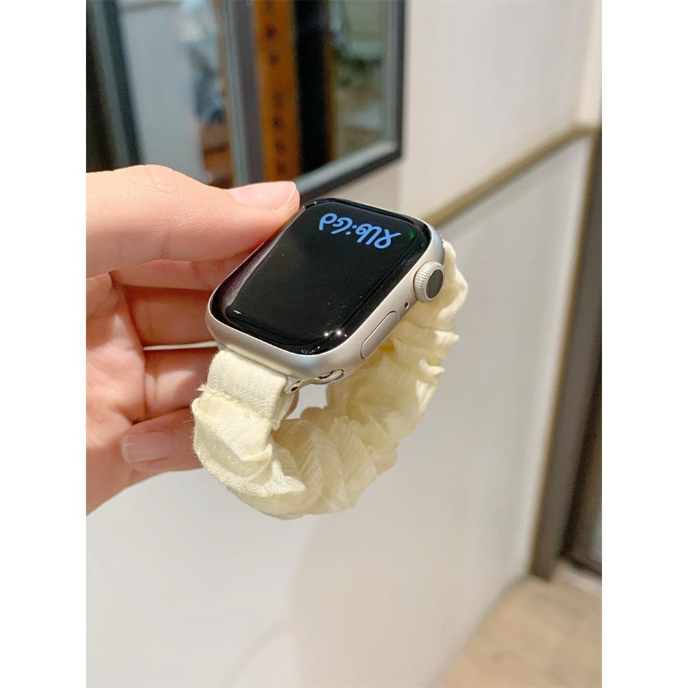 Soft Cute Ice Silk Stripe Elastic Hair Tie Strap for Apple Watch Band Series 11/10/9/8/7 SE Ultra Wrist Bracelets for iWatch 49/46/45/44/42/41/40/38mm