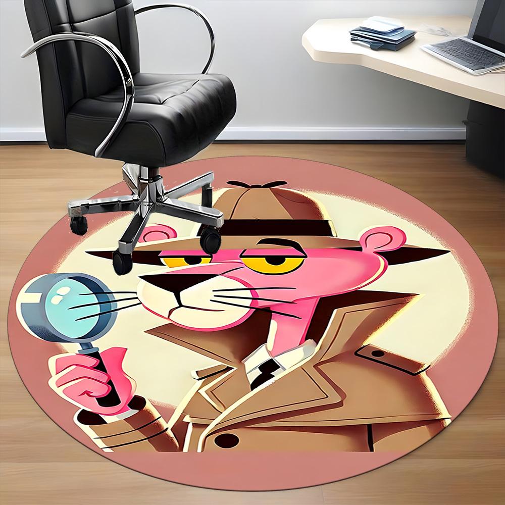 1pc Pink Panther Detective Office Round Area Rug, Under Office Chairs Bedroom Living Room Home Decor, Available in Various Sizes