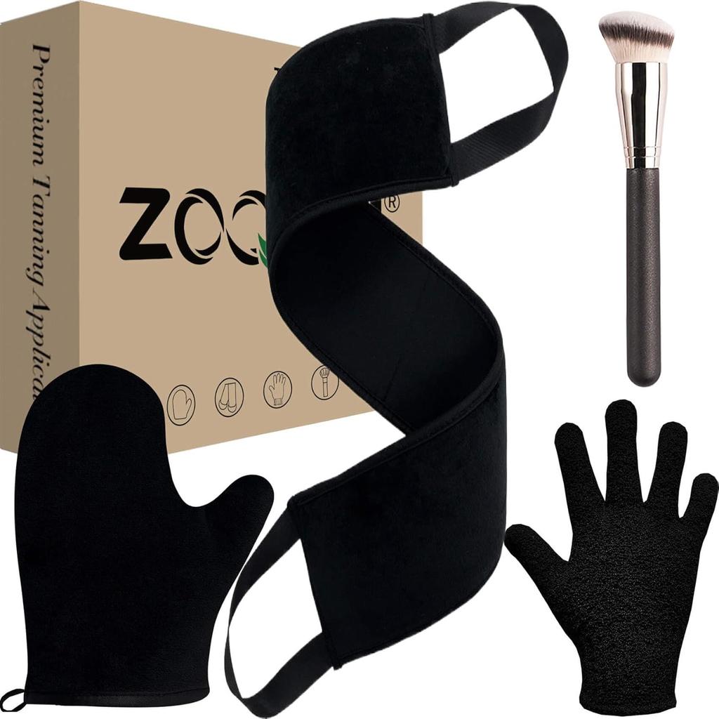 Self Tanning Mitt Kit, Velvety Soft Tanner Mitt, Back Tanning Applicator, Exfoliating Glove, Angled Face Tanner Brush for Sunless Tanning Oil Lotion
